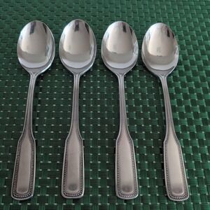 Salem 1776 Soup Spoons Set Lot of 4 Stainless Beaded Satin Handle Vintage VTG